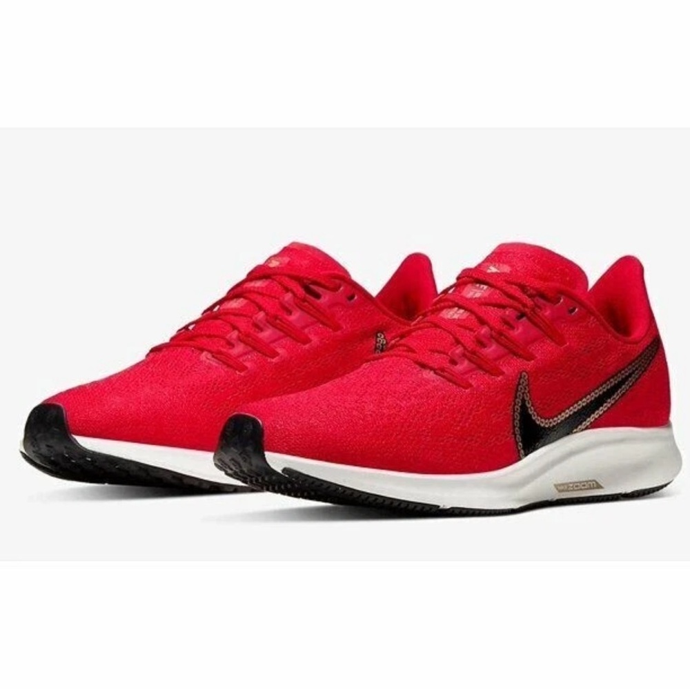 New Nike Air Zoom Pegasus 36 Red Black Gold Sequin CT1150-600 Shoes Women 9.5